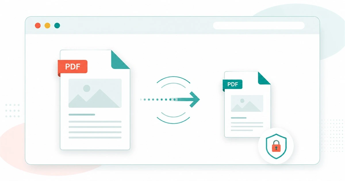 Illustration of a PDF file being compressed privately in a browser